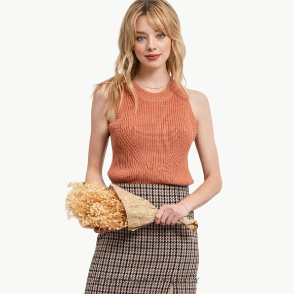 NWT Mine Women’s Knit Sweater Sleeveless Tank Top Sz Small, Sienna Orange - Picture 1 of 11